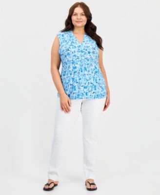 Plus Size Pleated V-Neck Sleeveless Top