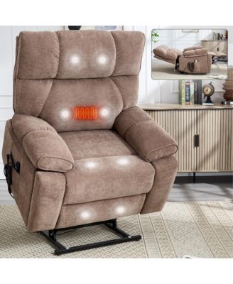 Heat Massage Dual Motor Infinite Position Up to 350 LBS Large Electric Power Lift Recliners with Hidden Cup Holders