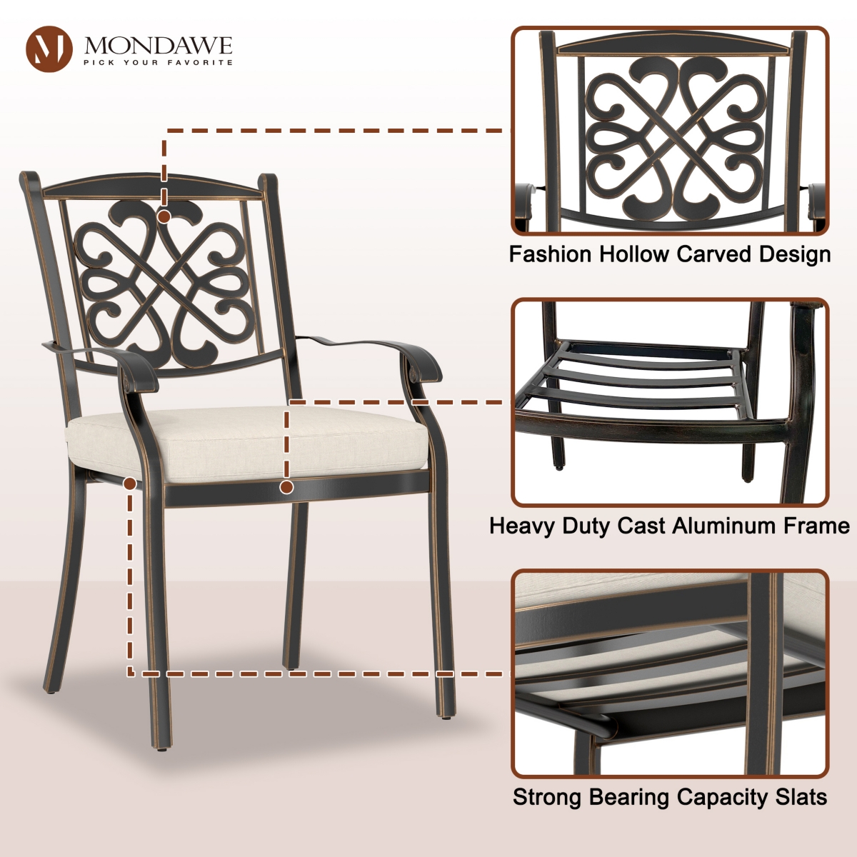 Mondawe Set of 2 Outdoor Aluminum Swivel Rocker Dining Chairs with Cushions