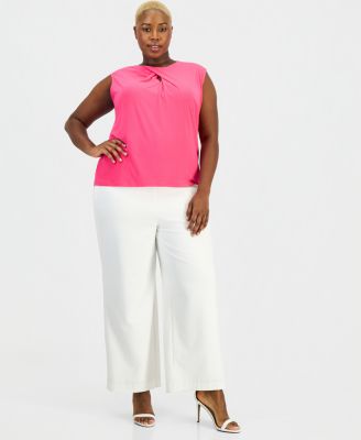 Plus Size Twist Keyhole-Neck Cap-Sleeve Knit Top
