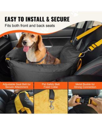 Waterproof Dog Car Booster Seat Side Handles, Storage Pocket & Safety Leash, PP Cotton Fill, Small Dog Car Bed up to 25 lb, Black