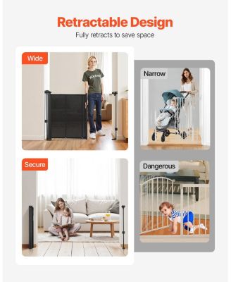 Retractable Baby Gate, 34 in Tall, Extends up to 110 in Wide, Mesh Safety Gate for Kids/Pets, Easy Install for Stairs & Doorways, Black