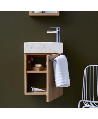 Stelle Teak and Marble Wall-Mounted Vanity Cabinet