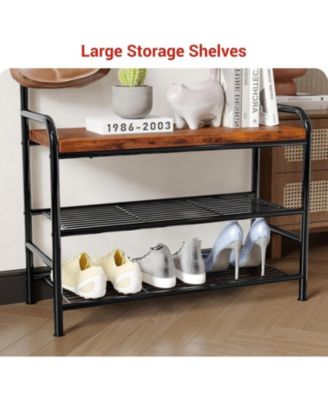 Entryway Hall Tree, 4-in-1 Freestanding Coat Rack with Shoe Storage Bench, 3-Tier Shelf, Hanging Rod, and 8 Adjustable Hooks for Entryway