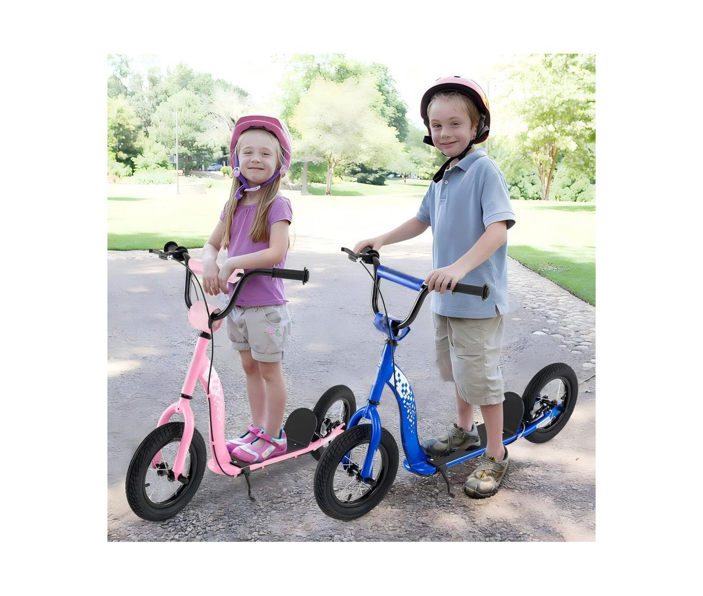 Детская игрушка HONGGE Adjustable Kick Scooter with Inflatable Tires and Rear Brake, 165 lbs Capacity, Ages 8+, цвет: Розовый — фото 6