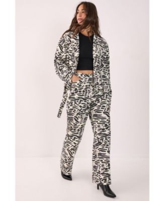 Women's Denim Animal Print Biker Jacket