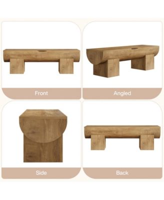 Storage Bench with Safety Hinges, 55 Inch Farmhouse Shoe Bench with Flip-Top, Natural