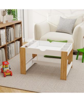 White Kids 2 in 1 Play Table with 7 Storage Compartments LEGO Compatible Building Surface and Whiteboard Modern Activity Learning Furniture