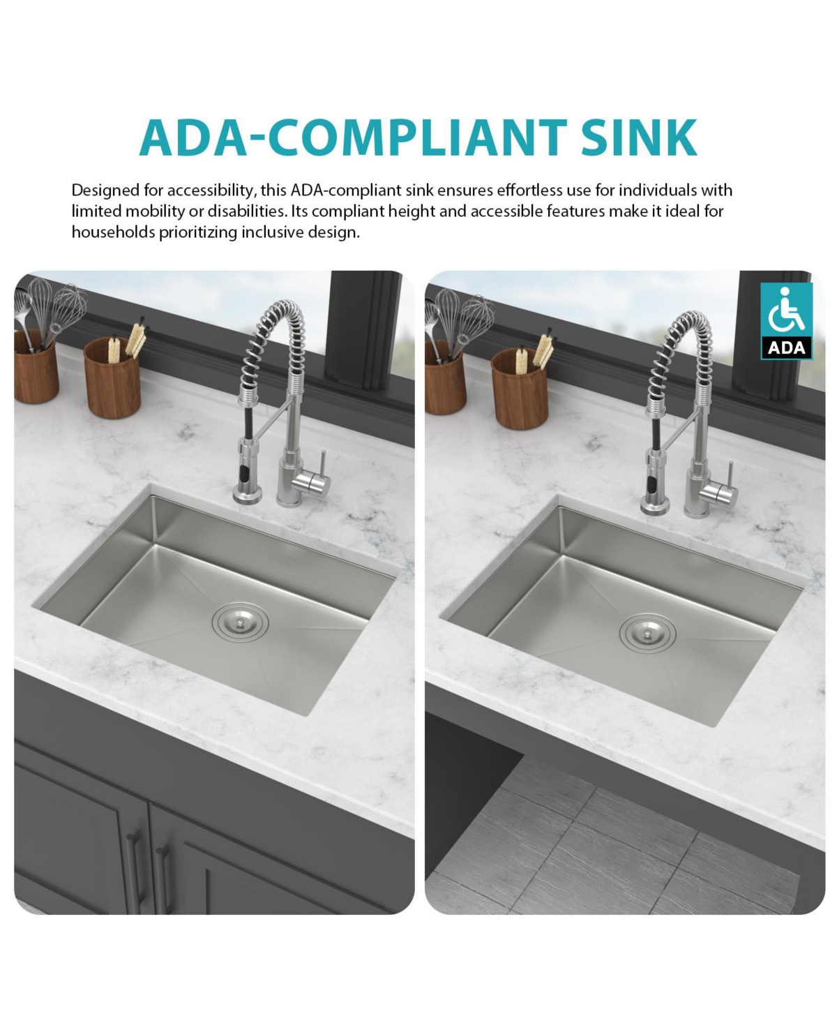 Kitchen Sinks 27x18 x5.5inch Ada Compliant Kitchen Sink Undermount Stainless Steel Single Bowl 16 Gauge