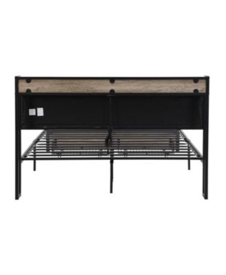 Queen Size Metal Platform Bed Frame with Storage and USB Headboard