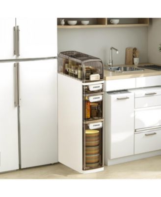 4-Tiers Slim Bathroom Storage Cabinet, Narrow Storage Waterproof Skinny Bathroom Cabinet with Wheels and Toilet Paper Holder for Small Spaces