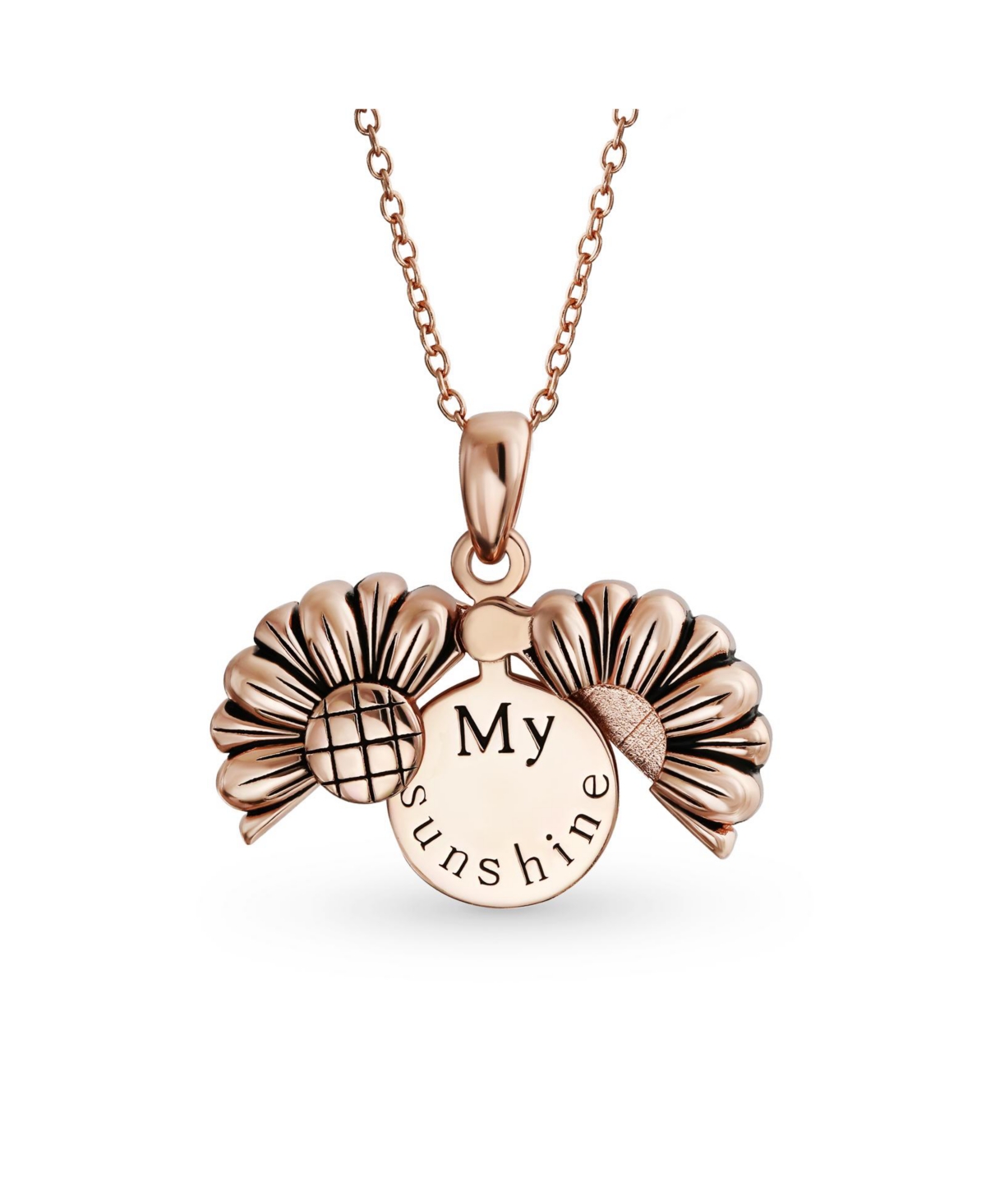 Bling Jewelry My Sunshine Words Sunflower Open Locket Pendant Rose Gold Plated Sterling Silver