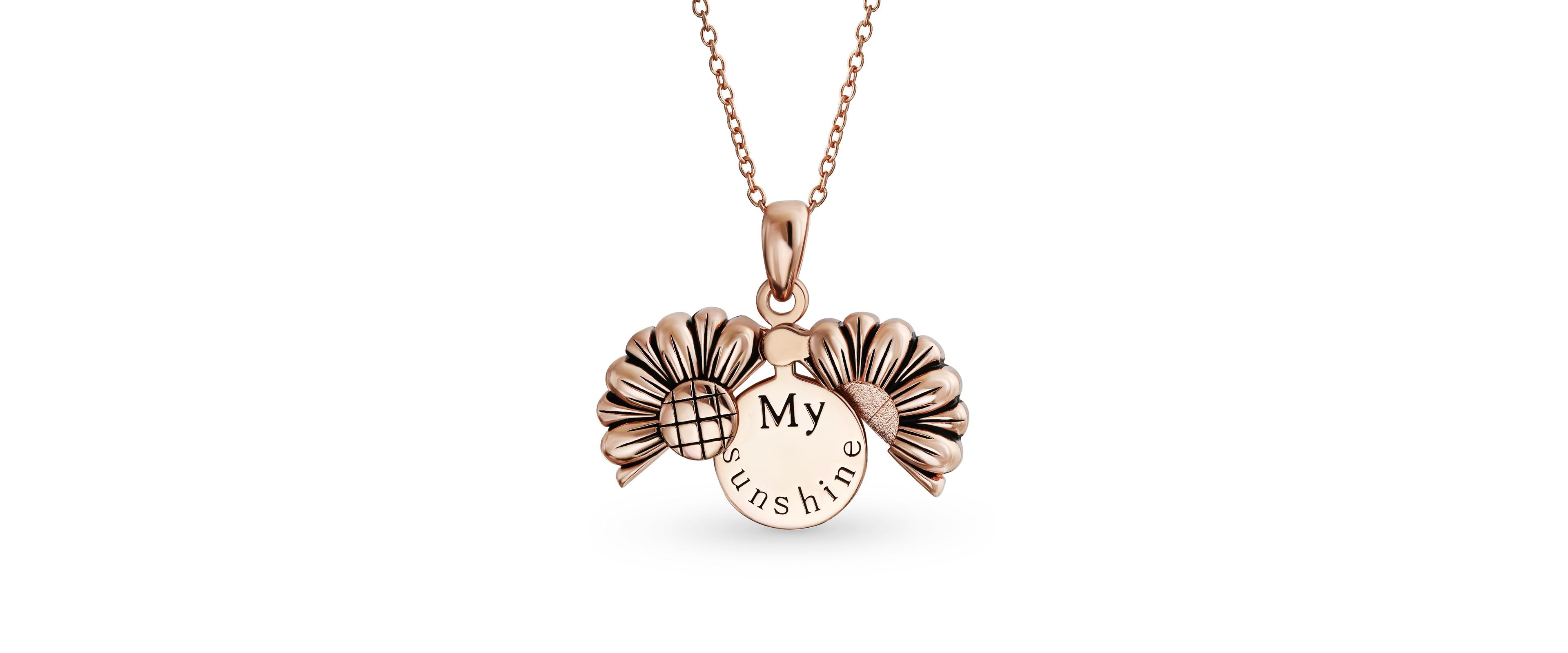 Bling Jewelry My Sunshine Words Sunflower Open Locket Pendant Necklace Rose Gold Plated .925 Sterling Silver