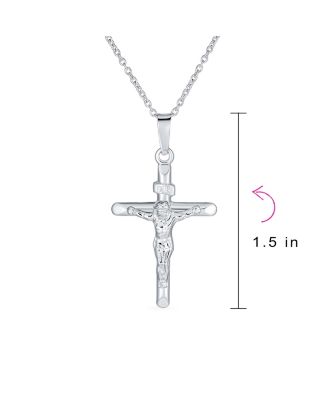Religious INRI Jesus Crucifix Cross Necklace Pendant Sterling Silver 18 Inch
