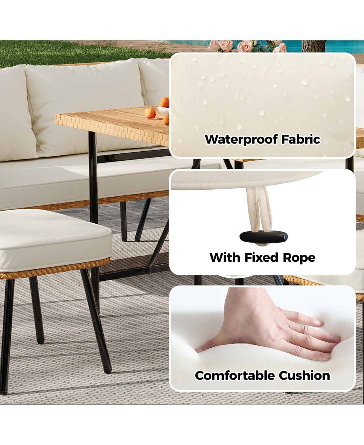 gaomon 6 Pieces Outdoor Wicker Patio Conversation Bistro Set