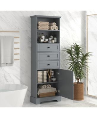 Bathroom Storage Cabinet, with 3 Drawers and Adjustable Shelves, Modern Cabinet