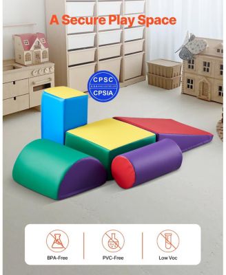 Foam Climbing Toys, 5-Piece Set, PU Leather Soft Play Blocks, Indoor Climb & Crawl Set, Easy Clean, 6M-3Y