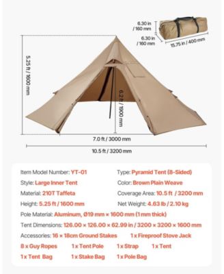 Hot Tent for 2 Persons, Waterproof Canvas Winter Tipi Tent with Stove Jack, Lightweight 4-Season Shelter, S Size