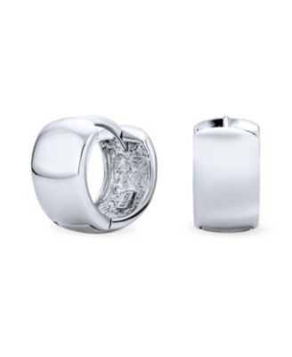 Simple Basic Wide Huggie Hoop Earrings .925 Sterling Silver Polished Hinge Style