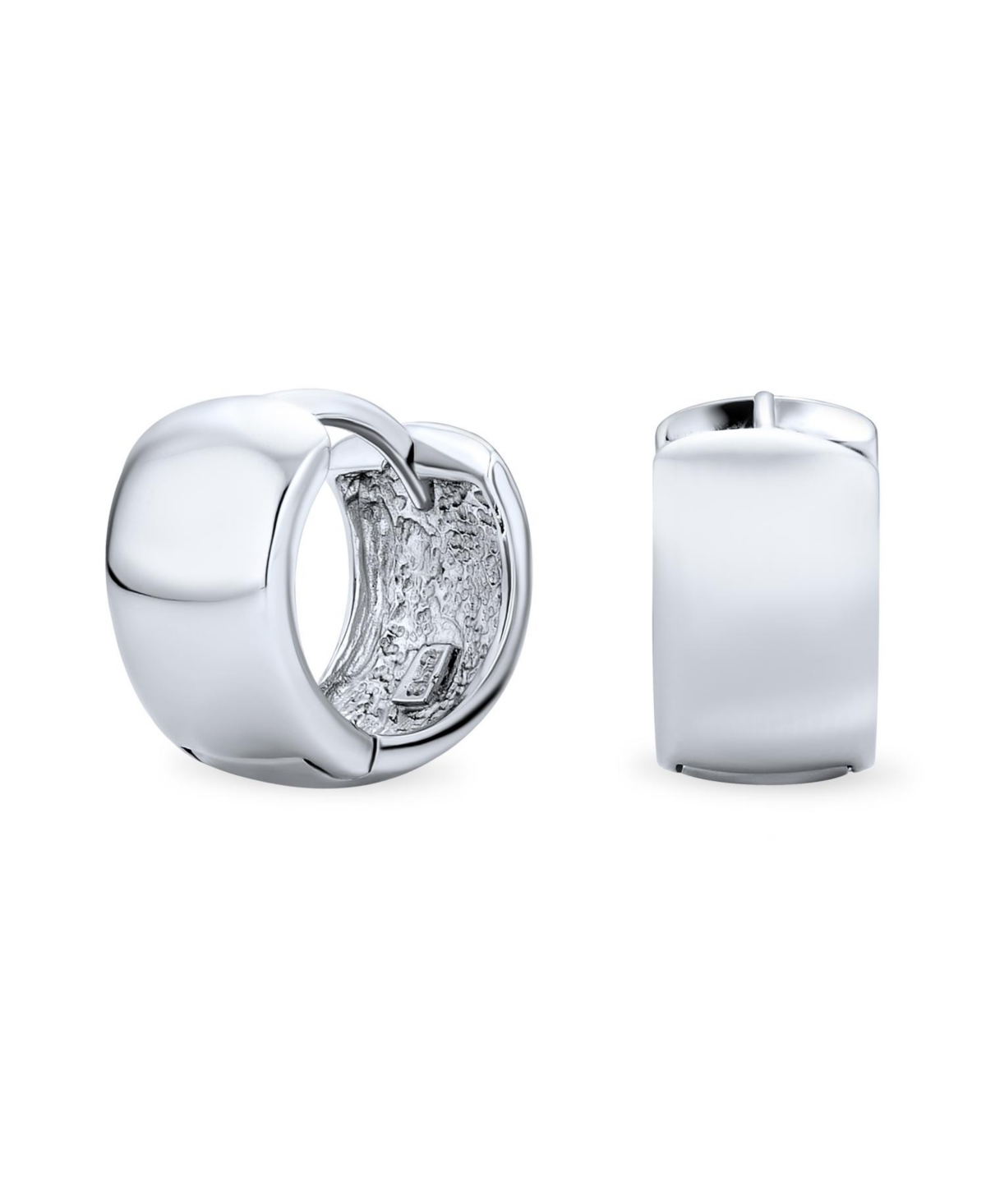 Bling Jewelry Simple Basic Wide Huggie Hoop Earrings .925 Sterling Silver Polished Hinge Style