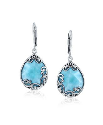 Blue Larimar Teardrop Dangle Earrings in Sterling Silver