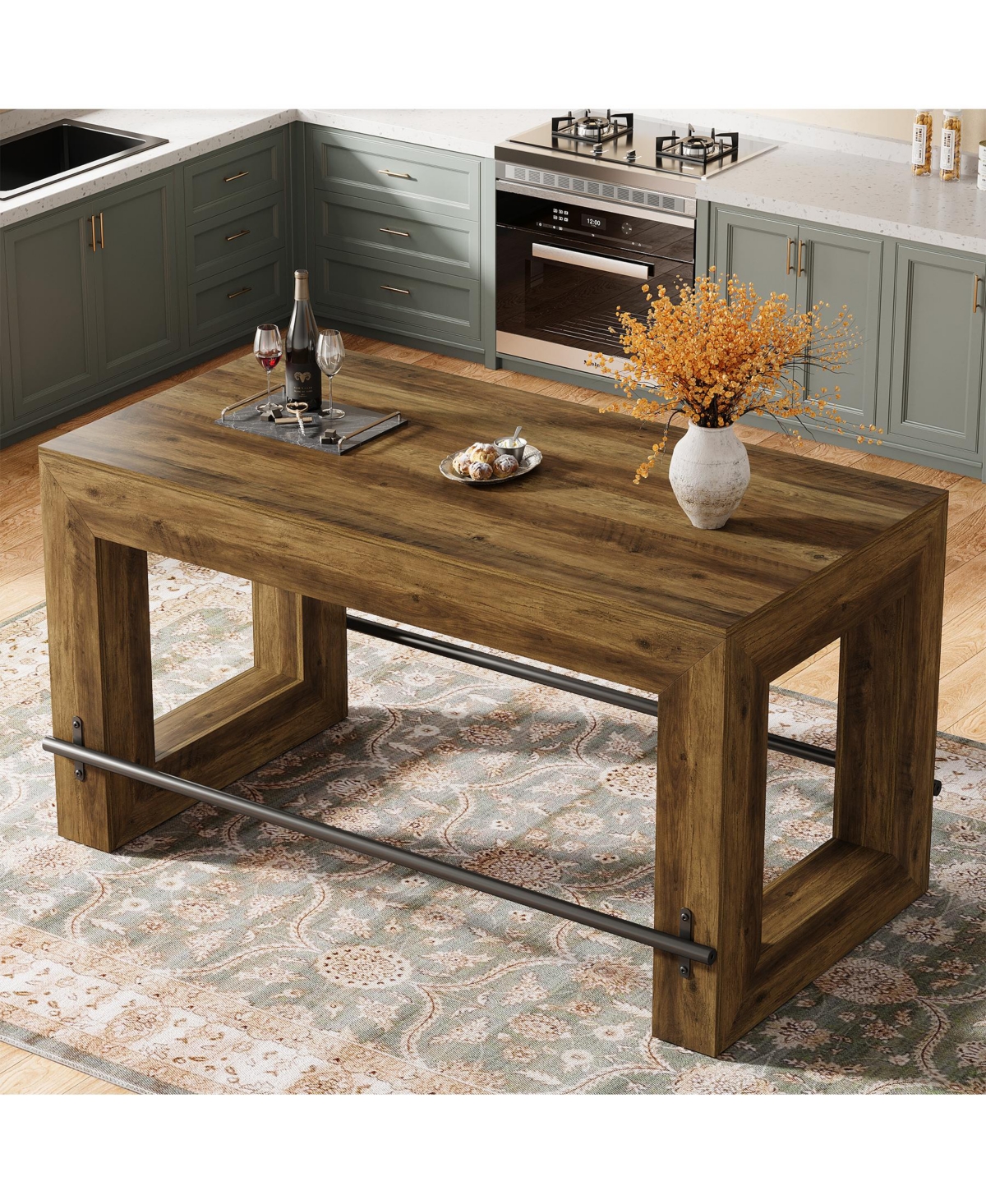 Tribesigns 59-Inch Counter Height Bar Table, Wooden Pub Table with Metal Footrest for Kitchen & Dining