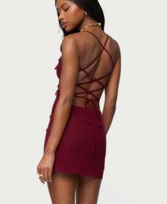 Women's Faux Crystal Backless Mesh Mini Dress