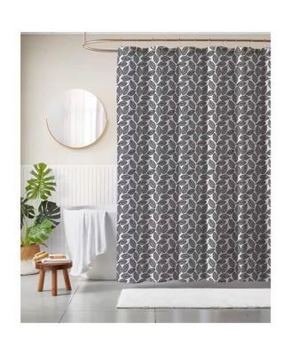 72-Inch Black White Leaf Pattern Polyester Shower Curtain