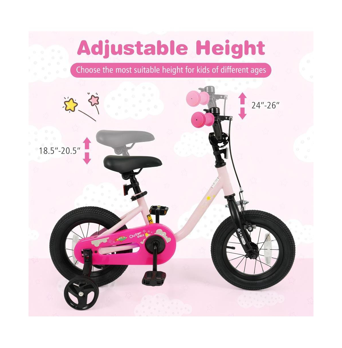 Hongge Kids Adjustable Training Bicycle with Dual Brake System Rubber Tires and Safety Features