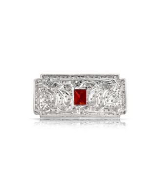 Art Deco Style Ruby CZ Rectangle Filigree Statement Brooch Pin