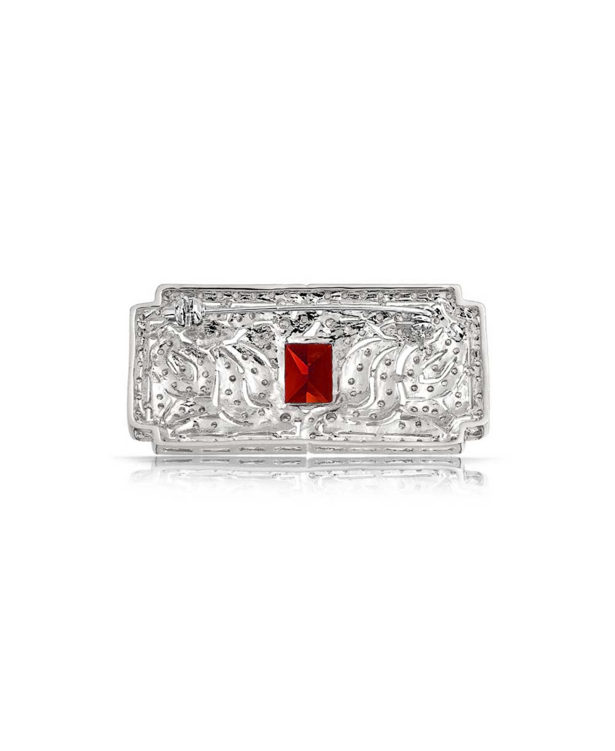 Bling Jewelry Art Deco Style Ruby Cz Rectangle Filigree Statement Brooch Pin
