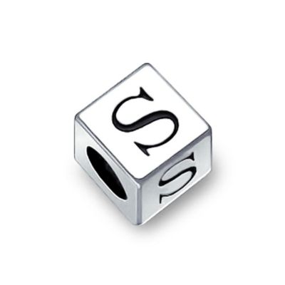 Square Block Letter K Alphabet Initial Charm Bead .925 Sterling Silver