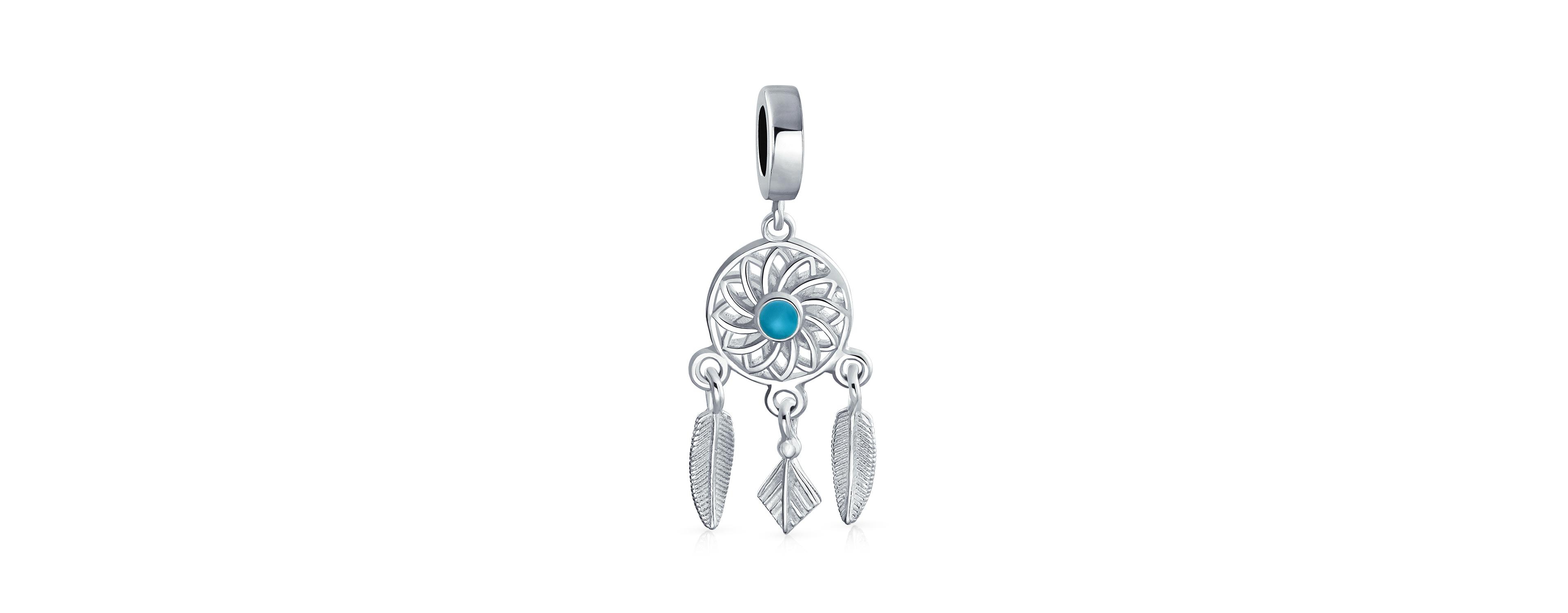 Bling Jewelry Native American Dream Catcher Feather Dangle Charm Bead Silver For Bracelet
