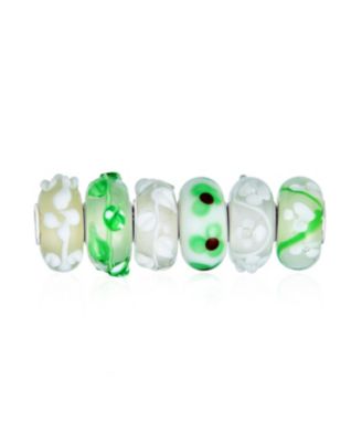 White Green 3D Floral Murano Glass Charm Bead Set Sterling Silver for Bracelet