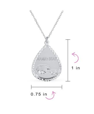 Mother-Bear  Bezel Teardrop Word MAMA BEAR Necklace Sterling Silver
