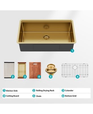 Stainless Steel Undermount Single Bowl Workstation Kitchen Sink with Full Accessories