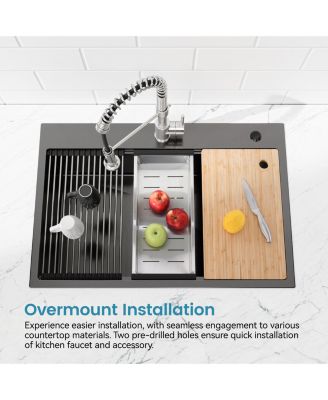 30x22inch Black Stainless Steel Kitchen Sink Single Bowl Overmount Handmade