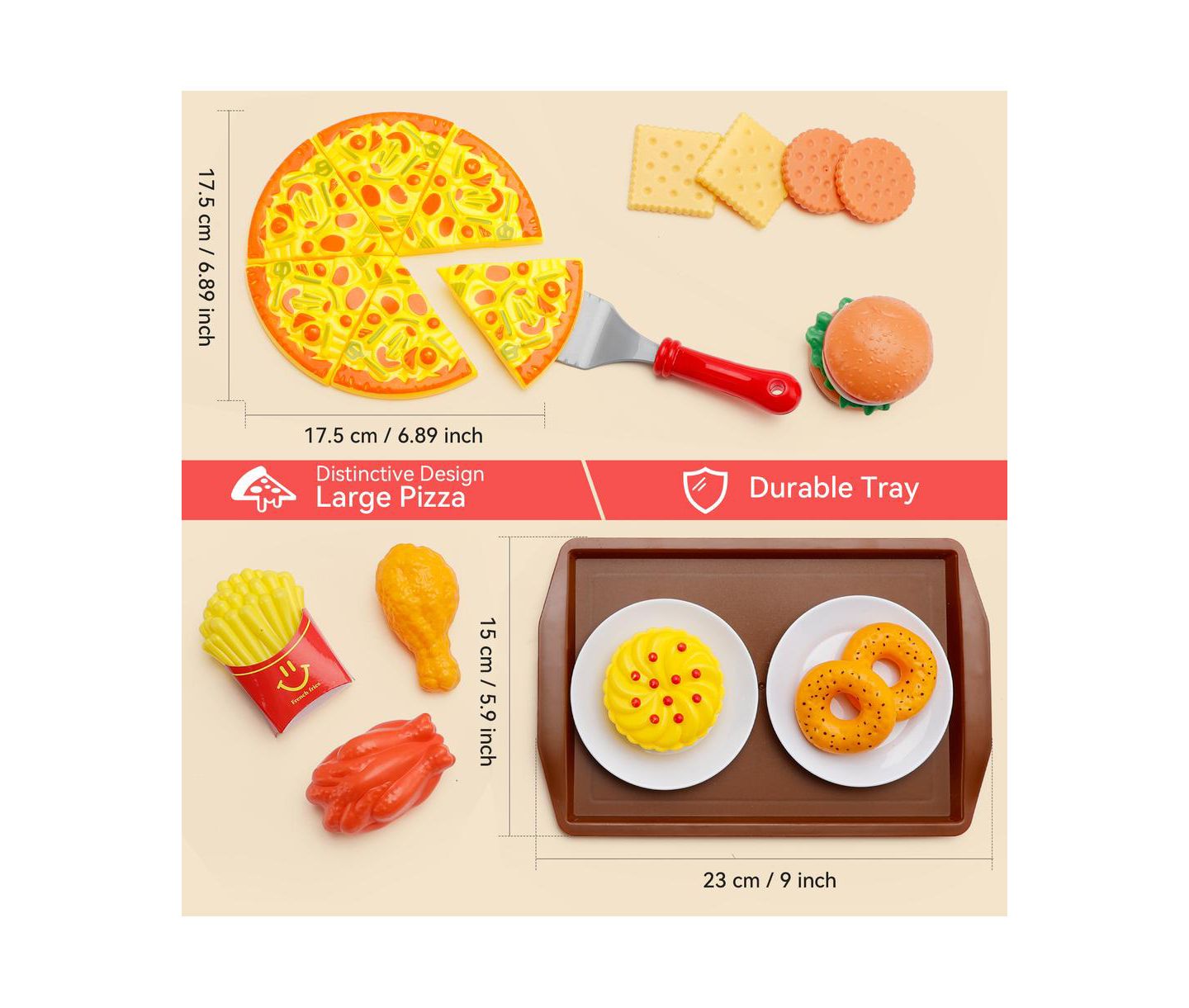 Детские игрушки Bruce & Shark 56-Piece Kids Pretend Diner Playset, Toy Food Set with Hamburger, Fries, Sandwich & Waffle, цвет: Жёлтый — фото 6