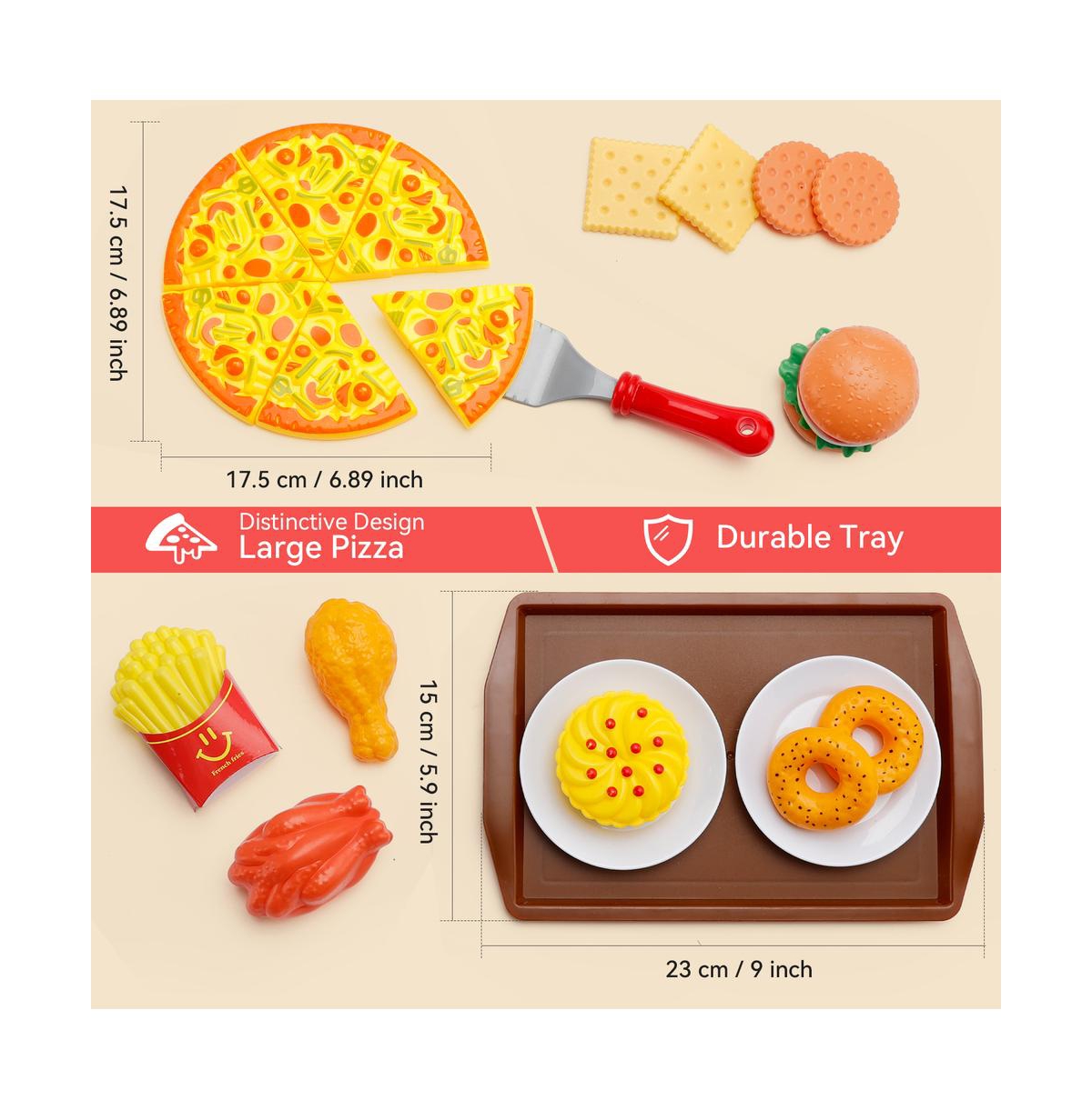 Bruce & Shark 56-Piece Kids Pretend Diner Playset, Toy Food Set with Hamburger, Fries, Sandwich & Waffle