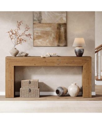 63-Inch Long Console Table for Entryway, Farmhouse Sofa Console Behind Couch, Narrow Entry Table for Hallway, Foyer, Living Room, Brown