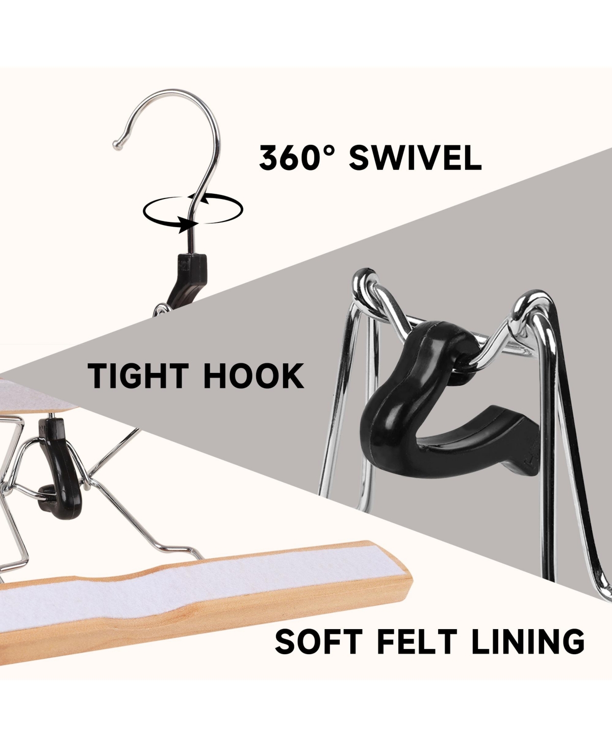 BP4U 12" Wood Clamp Hangers with Felt Lining, Non-Slip Wooden Pants/Skirts Hangers for Trousers, Jeans, Shorts, and Delicate Fabrics