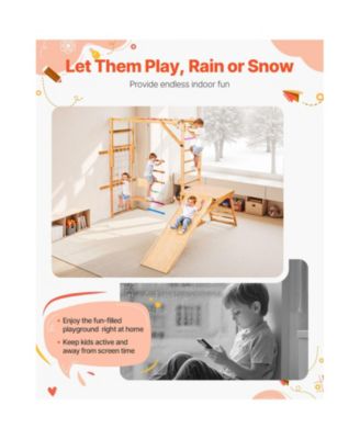 Indoor Playground Jungle Gym, 8-in-1 Wooden Indoor Playground Playset