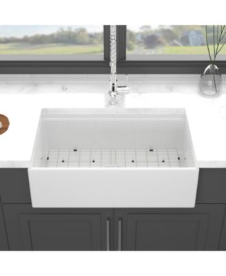 30x20x10inch White Farmhouse Sink Porcelain Ceramic Single Bowl Workstation Kitchen Sink