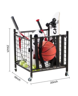 Sports Equipment  Heavy-Duty Storage Cart with Wheels and Elastic Straps