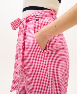 Women's Gingham Belted Tapered Pants