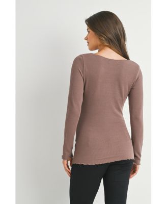 Women's Ribbed Long Sleeve Scoop Neck Maternity Top