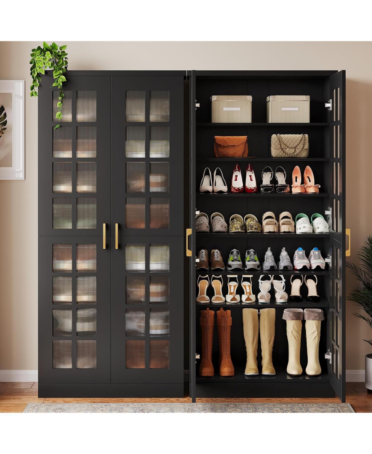 Tribesigns 71-Inch Tall Shoe Cabinet with Doors Set of 2, 8-Tier Shoe Storage Cabinet with Adjustable Shelves, Modern Shoe Organizer Shoe Rack Cabinet