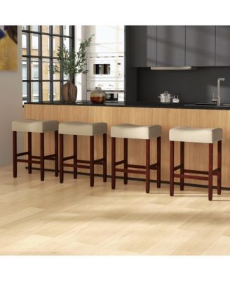 Set of 2 Bar Stools Height Saddle Kitchen Chairs with Wooden Legs