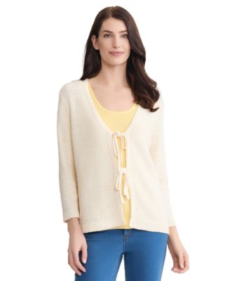 Women's Tie-Front 3/4-Length Sleeve Cardigan