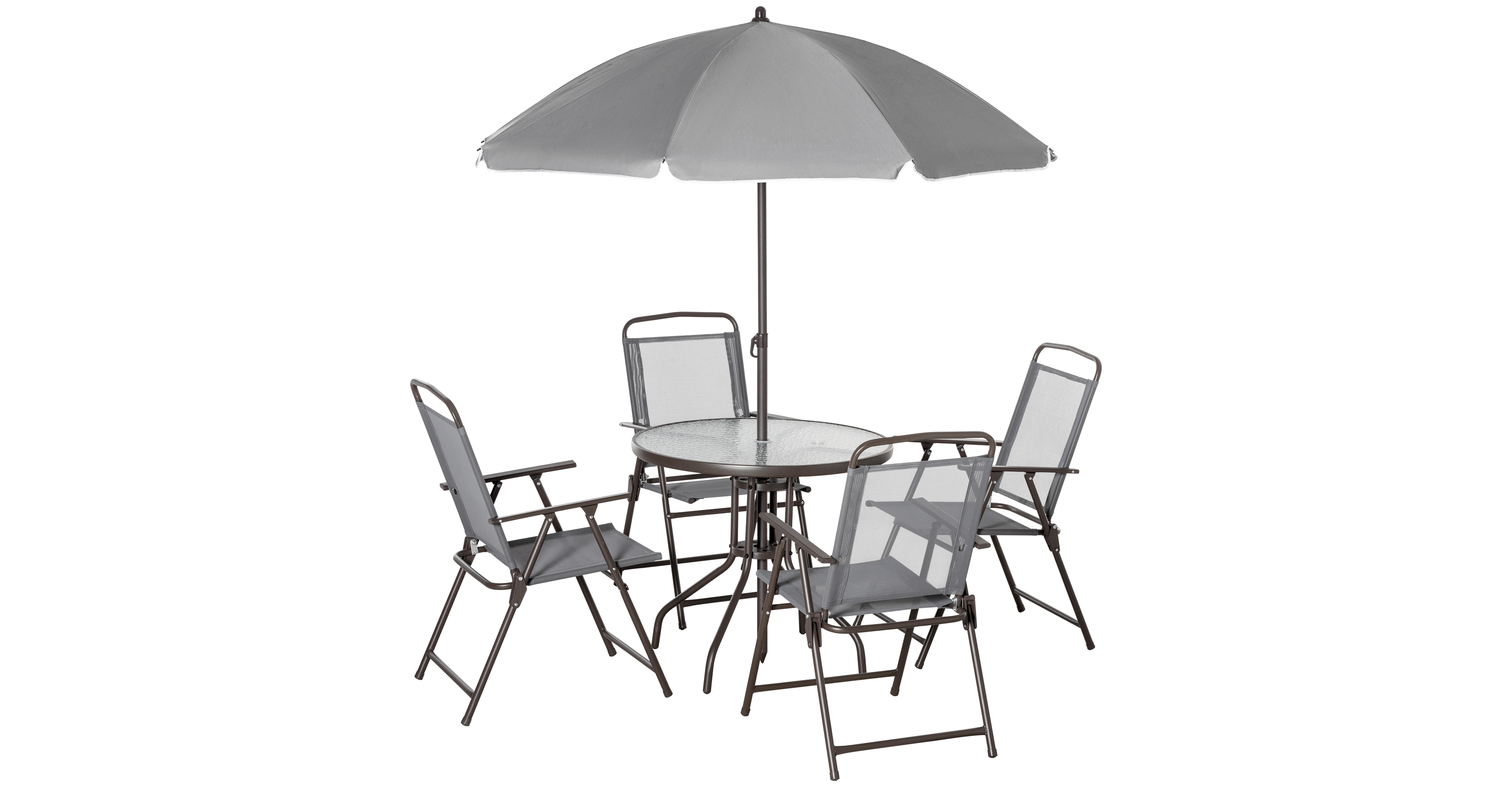 Flynama 6 Piece Patio Dining Set for 4 with Umbrella, Outdoor Table and Chairs with 4 Folding Dining Chairs & Round Glass Table for Garden